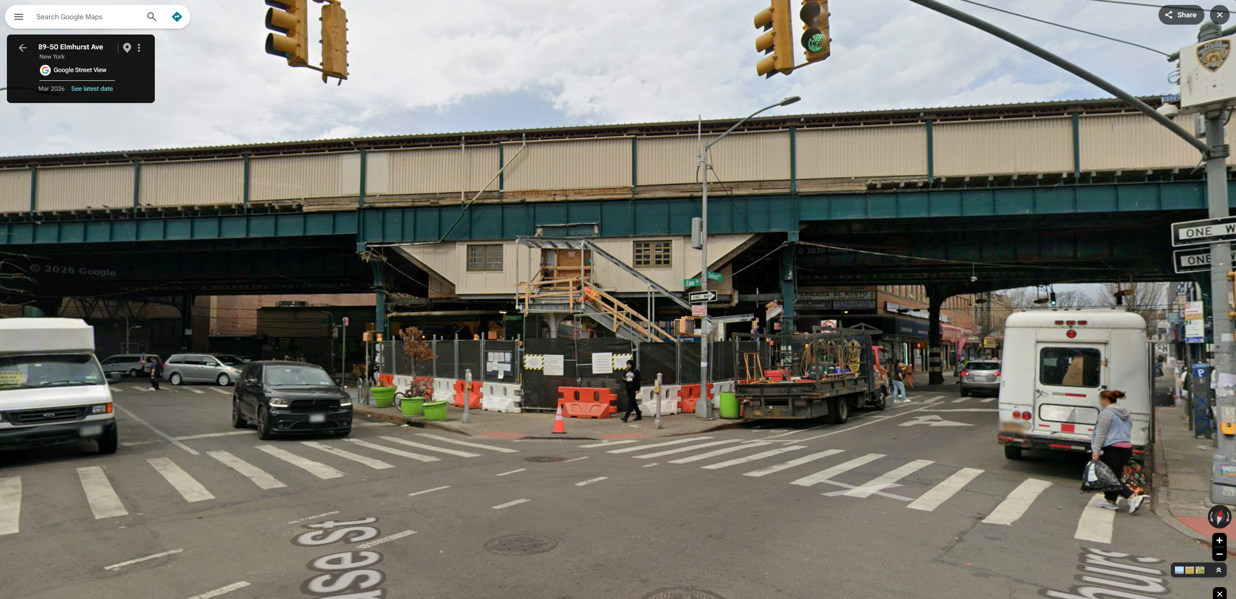 Google Maps Street View screenshot of the 90th Street subway station stairs under construction